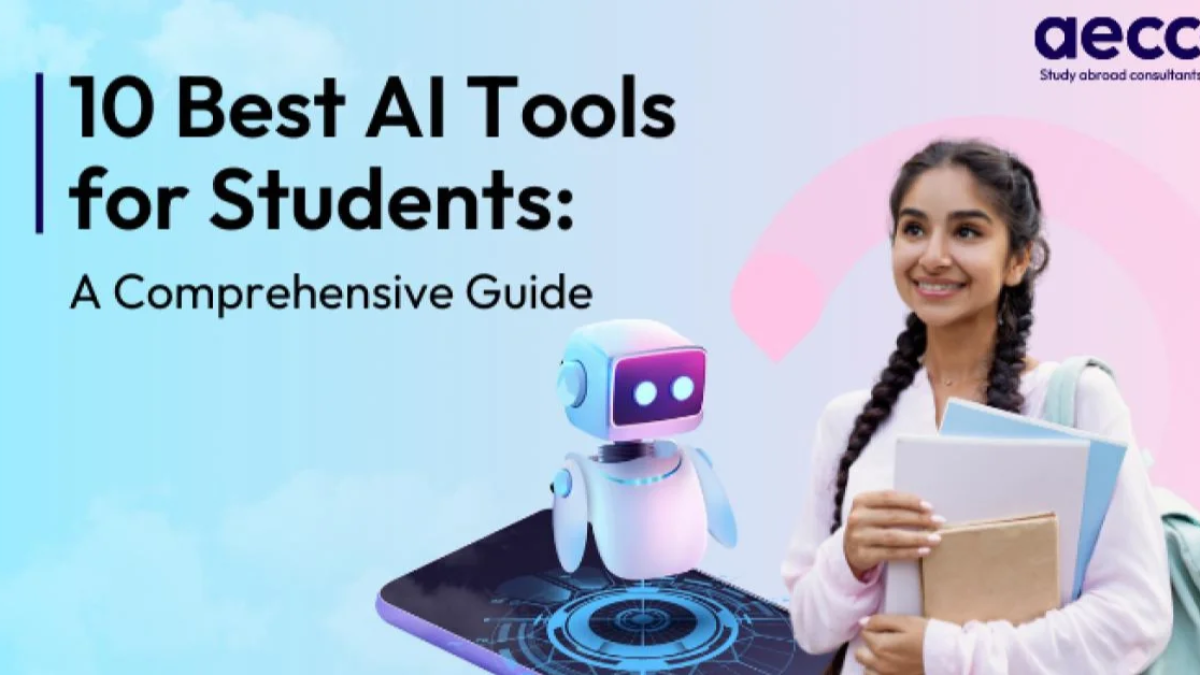 Student using futuristic AI study tools on a laptop with digital hologram interface in a modern workspace, representing the best AI tools for students in 2026.